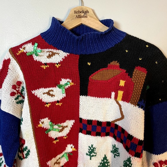 Vintage Duck & Barn Winter Christmas Holiday Knit Turtleneck Sweater Size Large - Picture 2 of 14